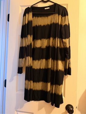 Maurices Black & Gray Tie-Dye Open Front Duster Cardigan | Size Large